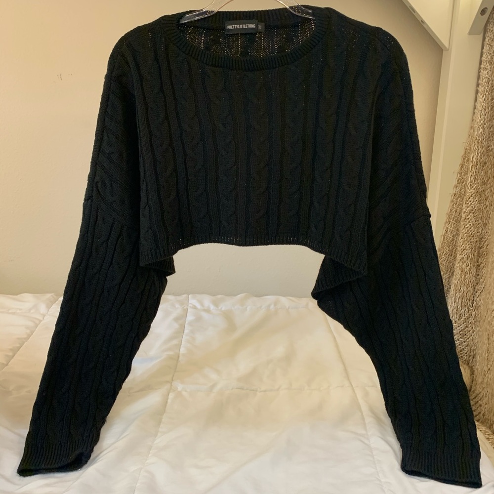 PrettyLittleThing Black Cable Cropped Cardigan